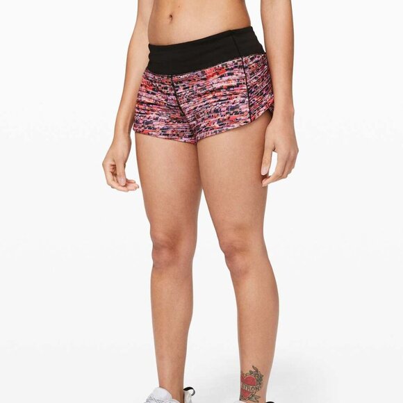 Lululemon Speed Up Shorts Long Flash Pleat Orange Multi Black 4 Tall - Picture 1 of 5